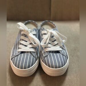 SODA Striped Canvas Sneaker Slides Size 6.5 | Lace-Up Mule Sneakers
